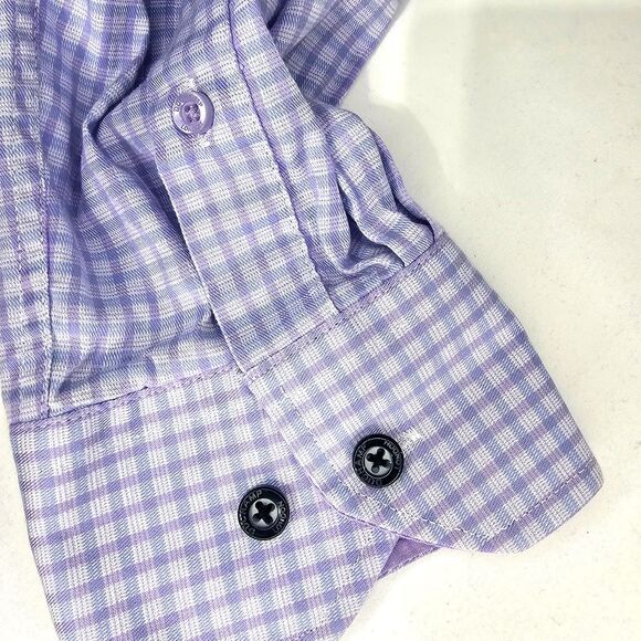 Duchamp Slim Fit Gingham Dress Shirt Purple Size 16.5/L - Picture 4 of 7